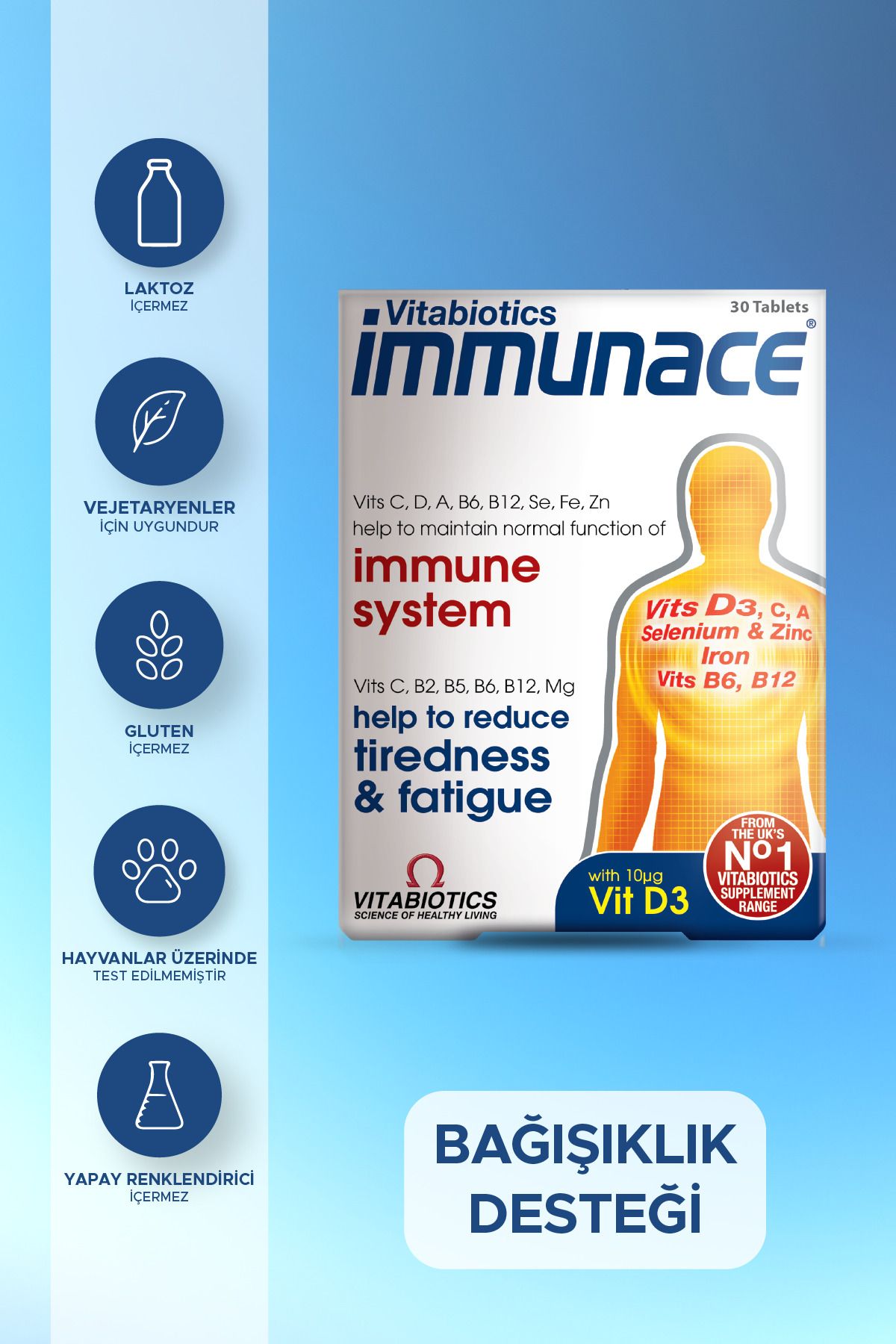 Immunace Demir, Çinko,Selenyum, Magnezyum, D Vitamini İçeren Bağışıklık Destek Vitamini 30 Tablet