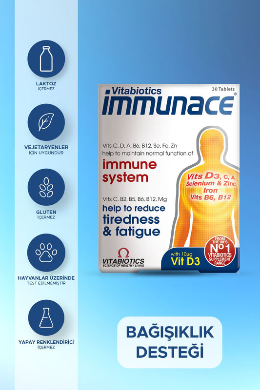 Immunace Demir, Çinko,Selenyum, Magnezyum, D Vitamini İçeren Bağışıklık Destek Vitamini 30 Tablet