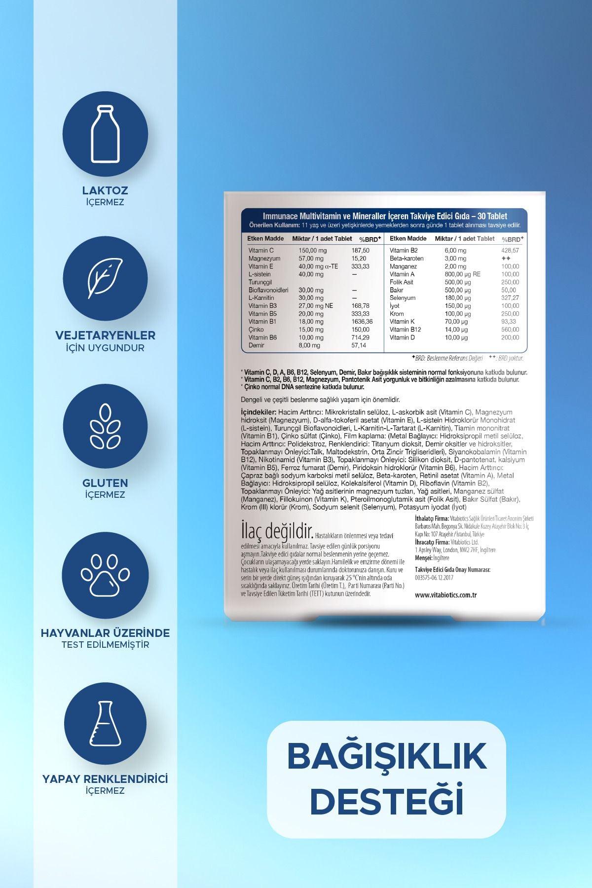 Immunace Demir, Çinko,Selenyum, Magnezyum, D Vitamini İçeren Bağışıklık Destek Vitamini 30 Tablet