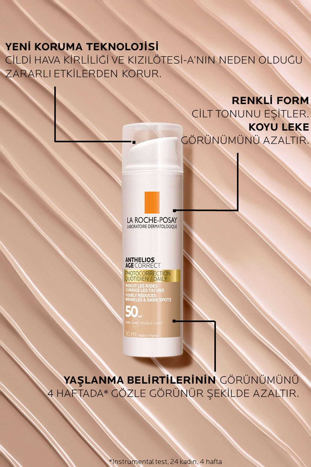 La Roche Posay Anthelios Age Correct SPF50+ Yaşlanma Karşıtı Renkli Yüz Güneş Kremi 50 ml