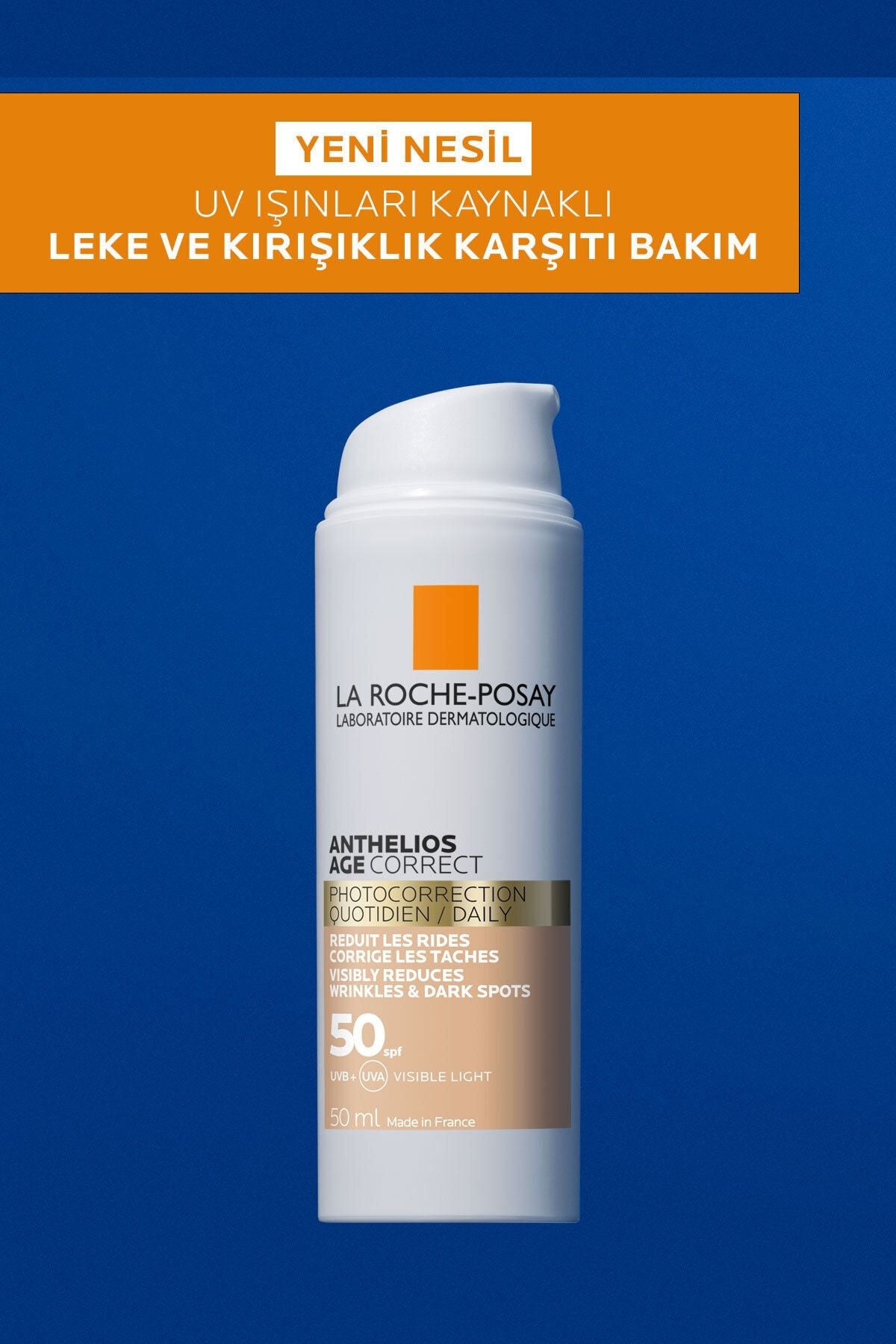 La Roche Posay Anthelios Age Correct SPF50+ Yaşlanma Karşıtı Renkli Yüz Güneş Kremi 50 ml