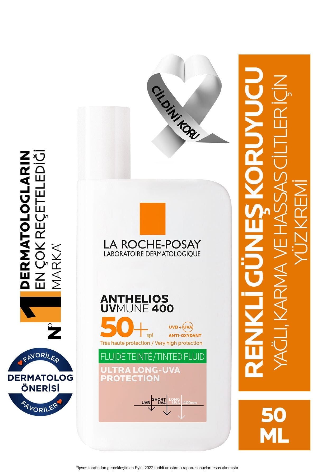 La Roche Posay Anthelios UVmune400 Oil Control Fluide SPF50+ Karma ve Yağlı İçin Renkli Yüz Güneş Kremi SPF50+ 50 ml