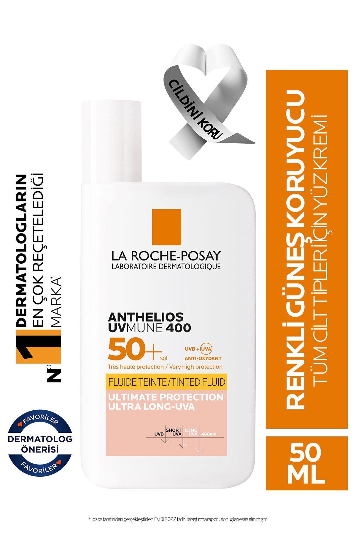 La Roche Posay Anthelios UVmune400 Invisible Fluid Tüm Cilt Tipleri İçin Renkli SPF50+ Yüz Güneş Kremi 50 ml